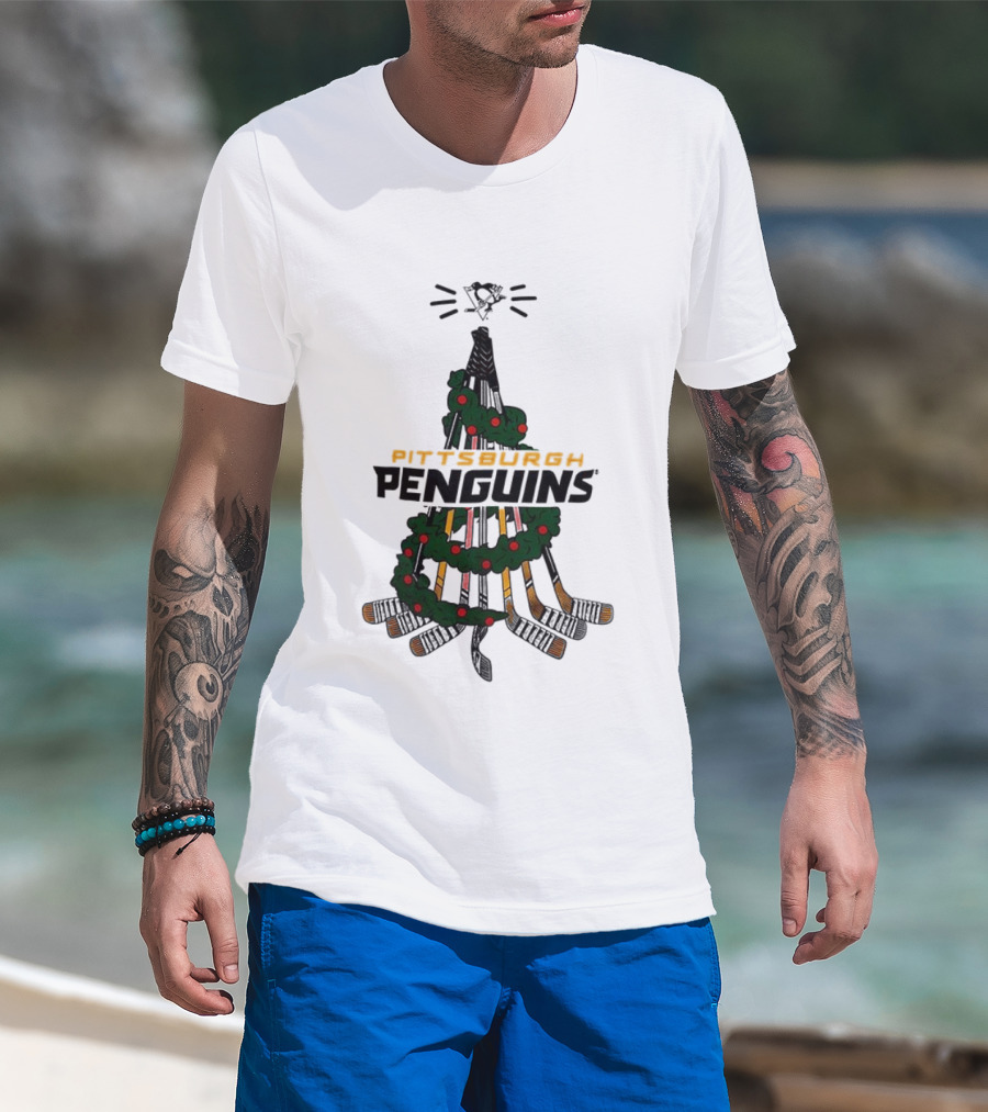 Pittsburgh Penguins Stickmas Holiday Christmas Tree NHL Hockey Team Christmas T-Shirt