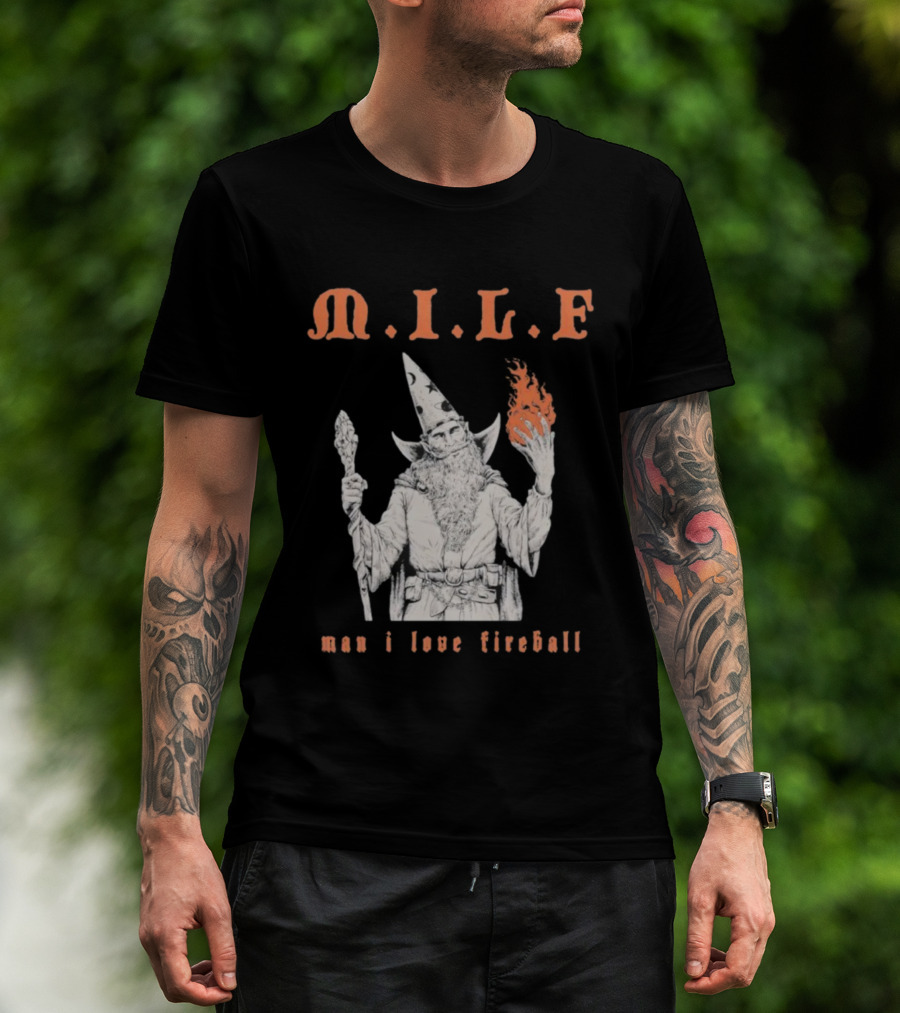 M.I.L.F Man I Love Fireball Wizard Holding Fire Fantasy Theme T-Shirt