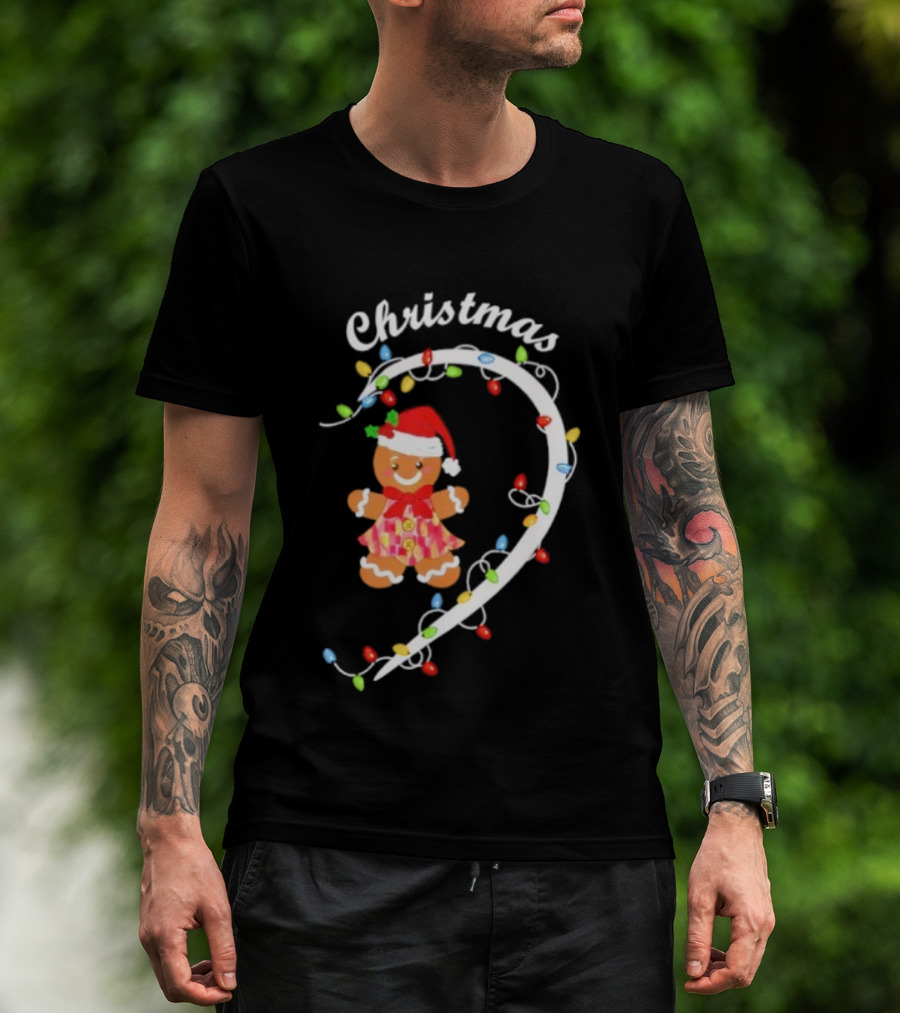 Merry Christmas Gingerbread Couple Festive Pajama Matching Holiday Lights T-Shirt