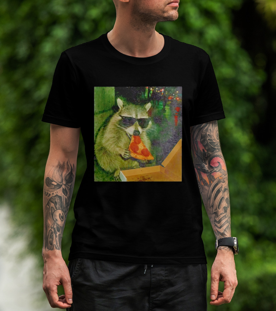Raccoon Wearing Sunglasses Eating Pepperoni Pizza T-Shirt