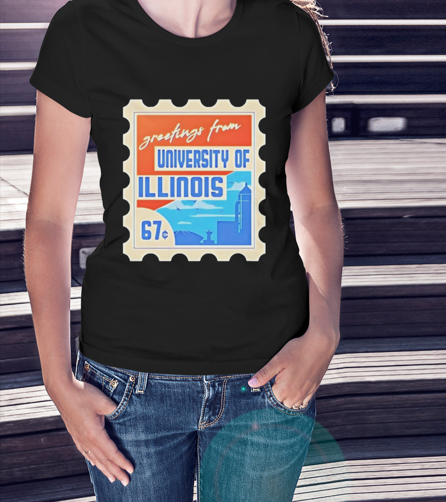 Greetings From University Of Illinois Stamp 67 Cents Iconic Design T-Shirt