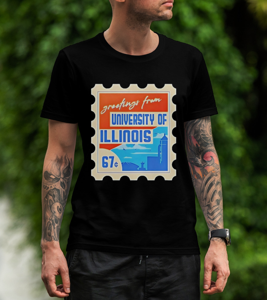 Greetings From University Of Illinois Stamp 67 Cents Iconic Design T-Shirt