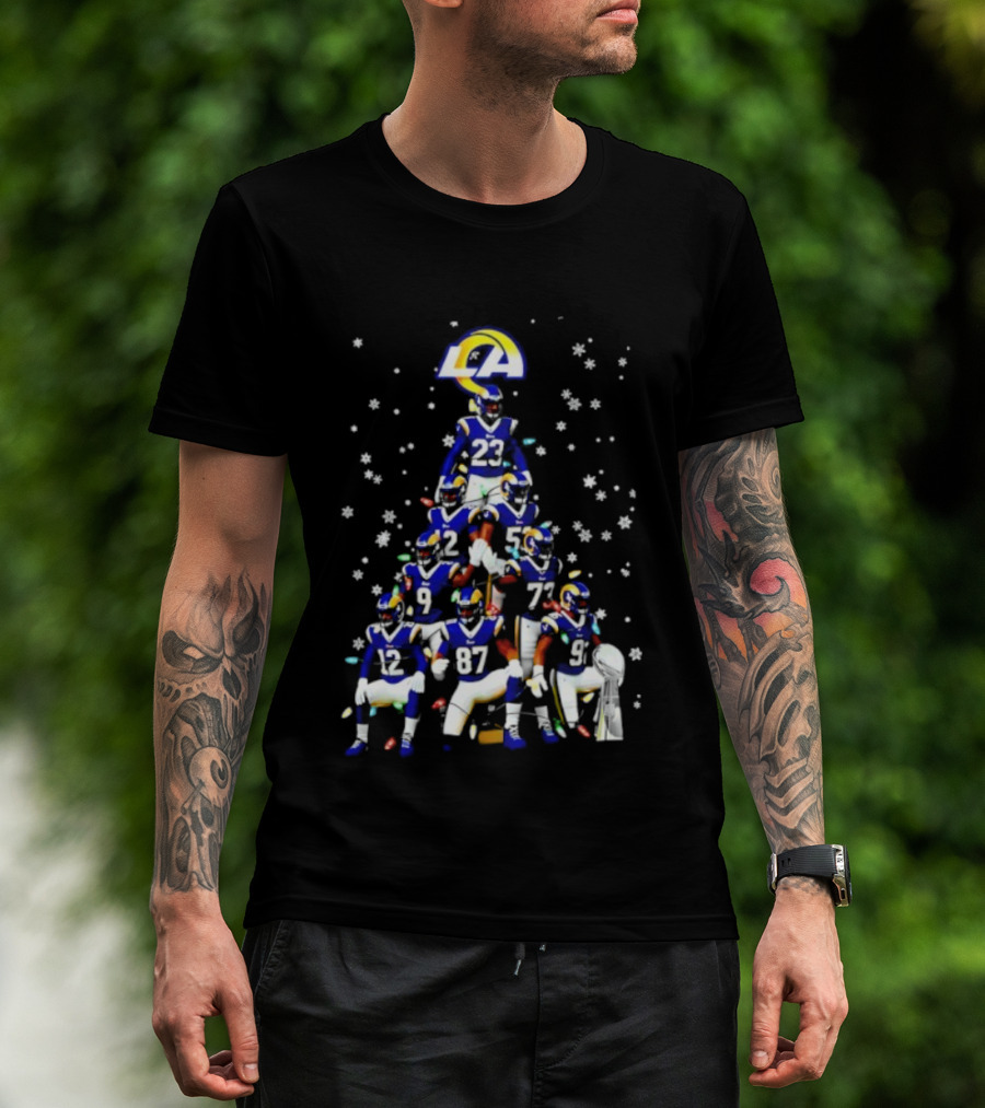 Los Angeles Rams Super Bowl Trophy Christmas Tree Player Formation T-Shirt