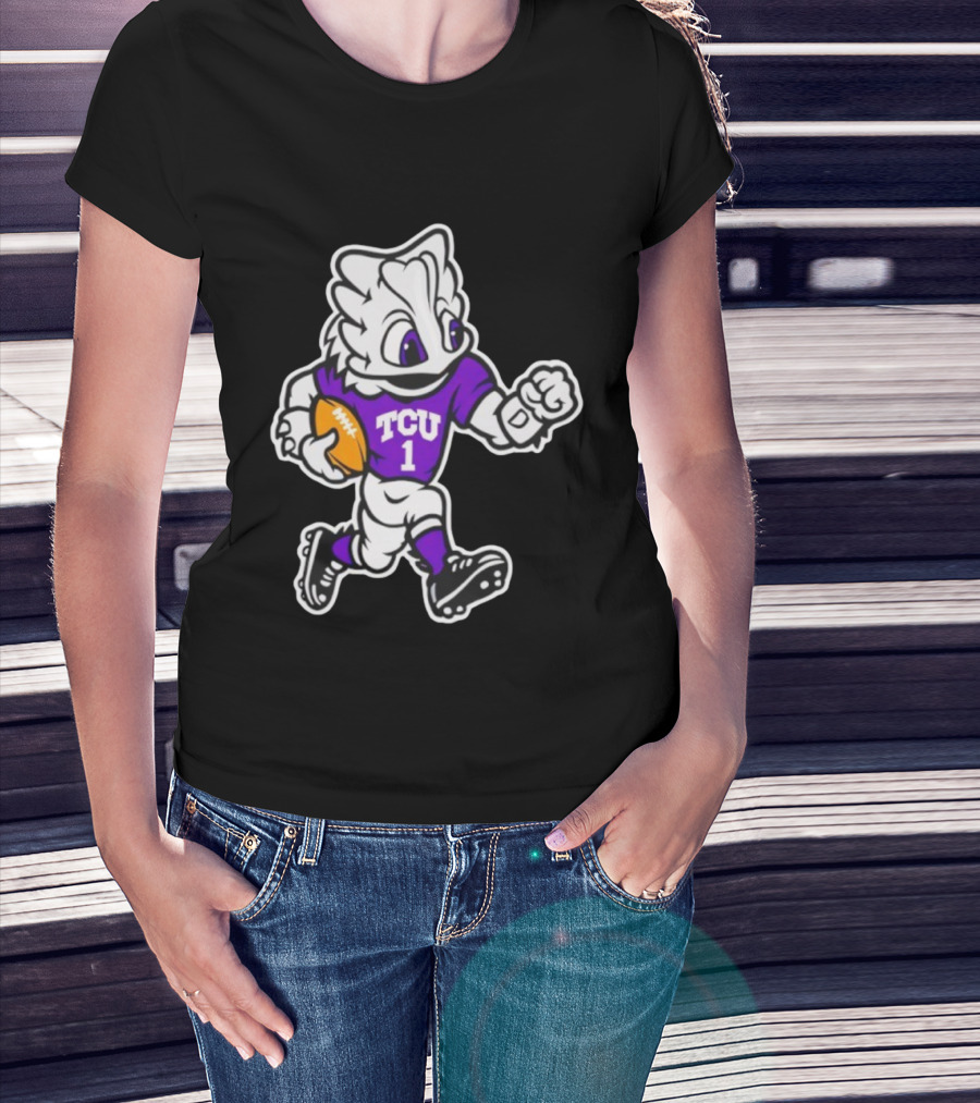 TCU SuperFrog Mascot Football Player With TCU 1 Jersey T-Shirt