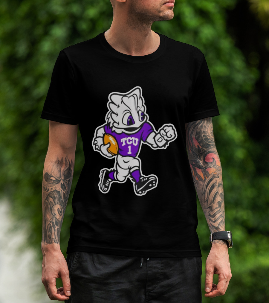 TCU SuperFrog Mascot Football Player With TCU 1 Jersey T-Shirt