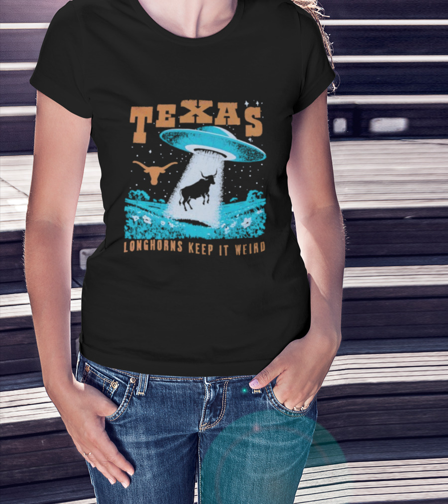 Texas Longhorns Keep It Weird UFO And Cactus Scene T-Shirt