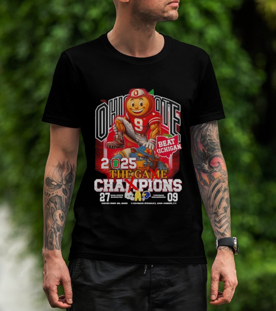 Ohio State Brutus Buckeye 2025 Beat Michigan The Game Champions 27-09 T-Shirt