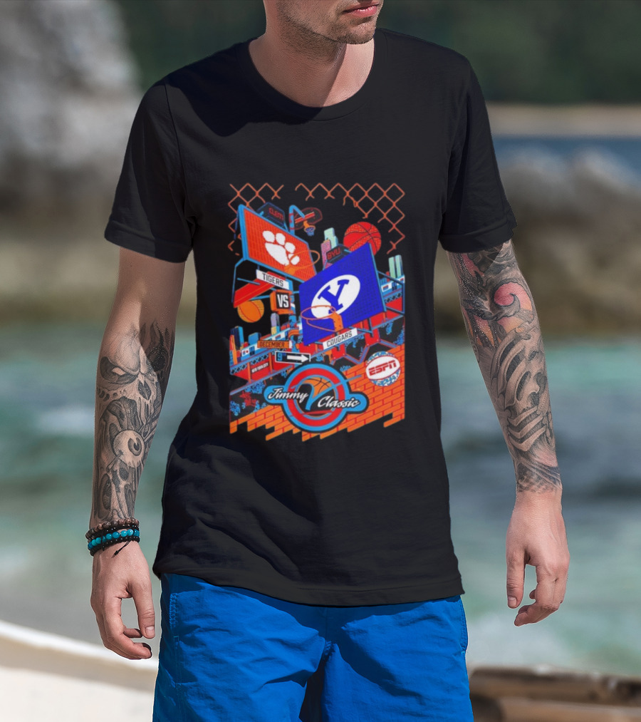 Clemson Vs BYU Tigers Cougars Jimmy V Classic December 9 ESPN T-Shirt