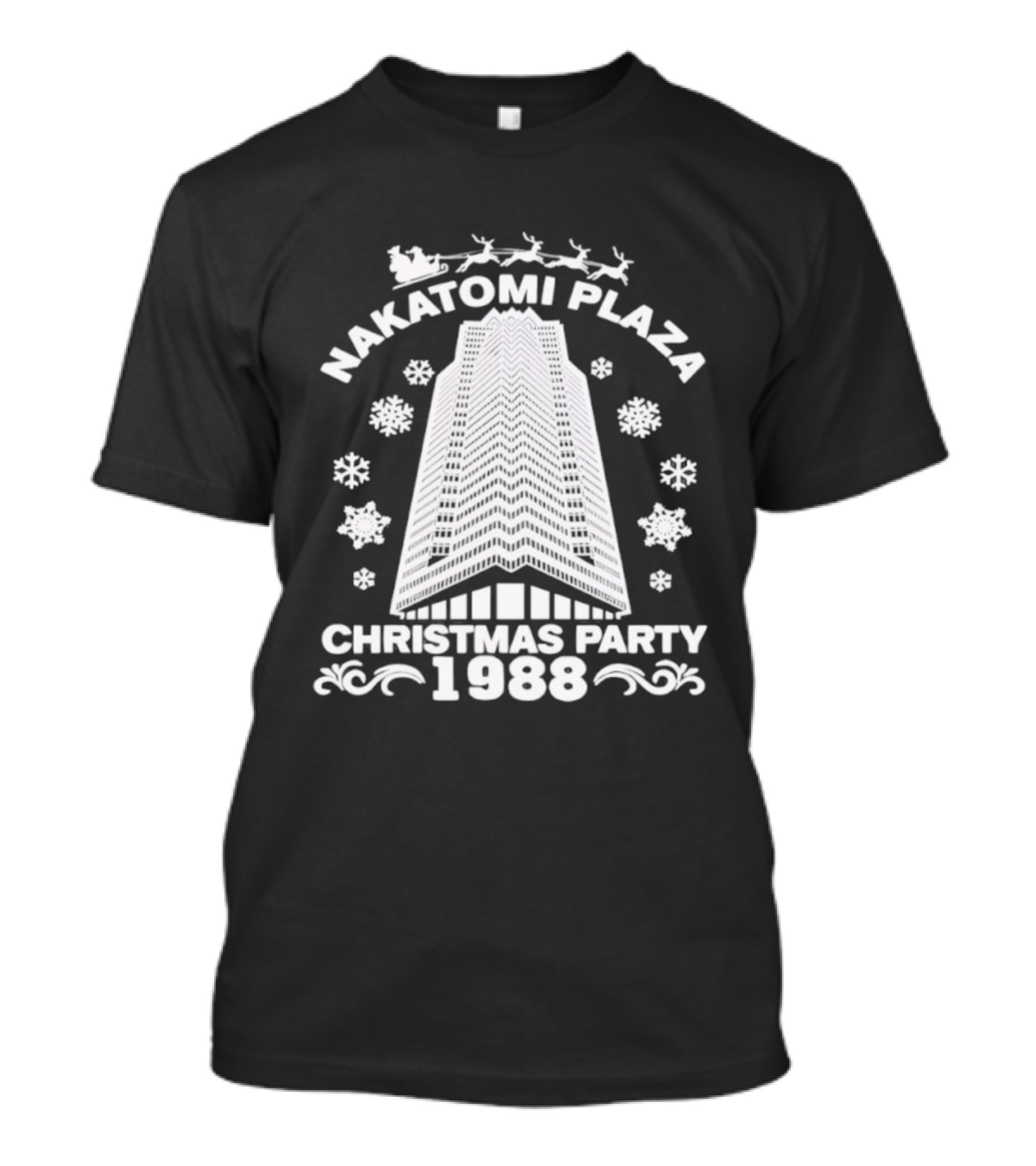 ```Die Hard Nakatomi Plaza Christmas Party 1988 Santa Sleigh Snowflakes Building``` T-Shirt