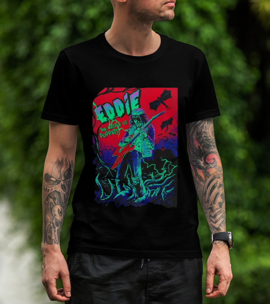 Eddie The Master Of Puppets Vintage Style Electric Guitar Player With Bats T-Shirt