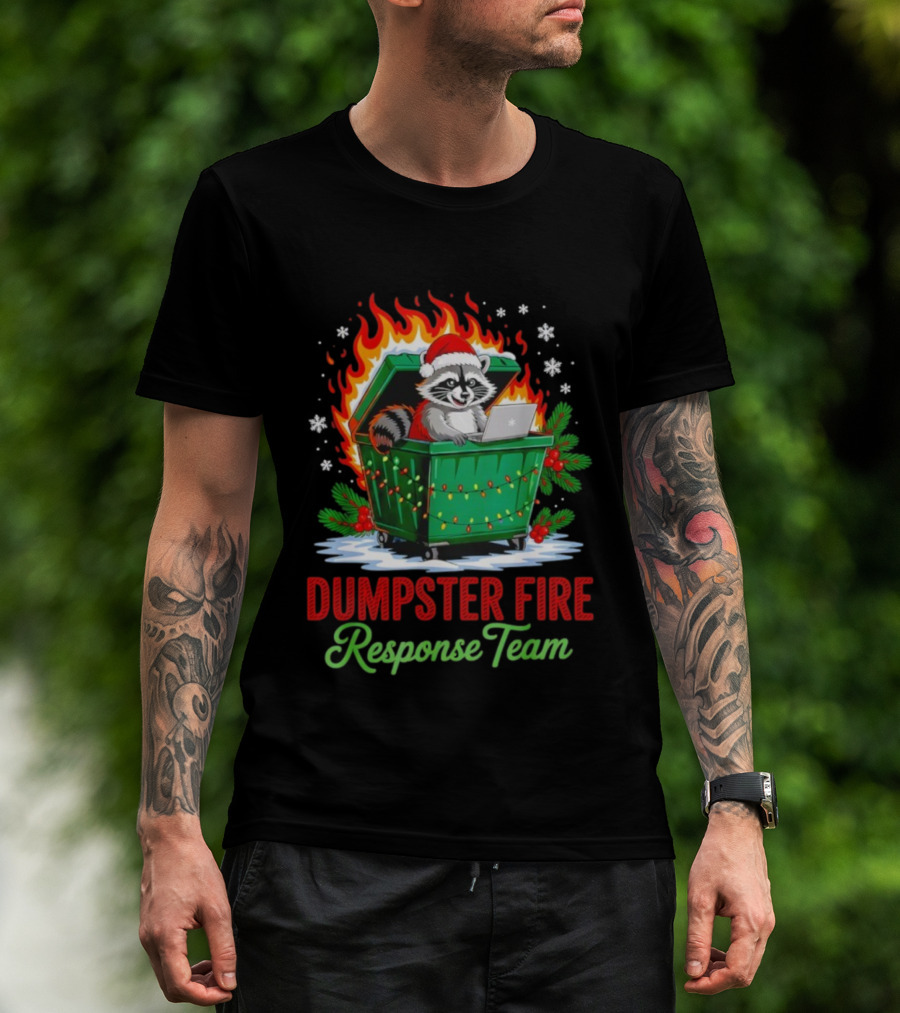 Dumpster Fire Response Team Raccoon Christmas Leader T-Shirt