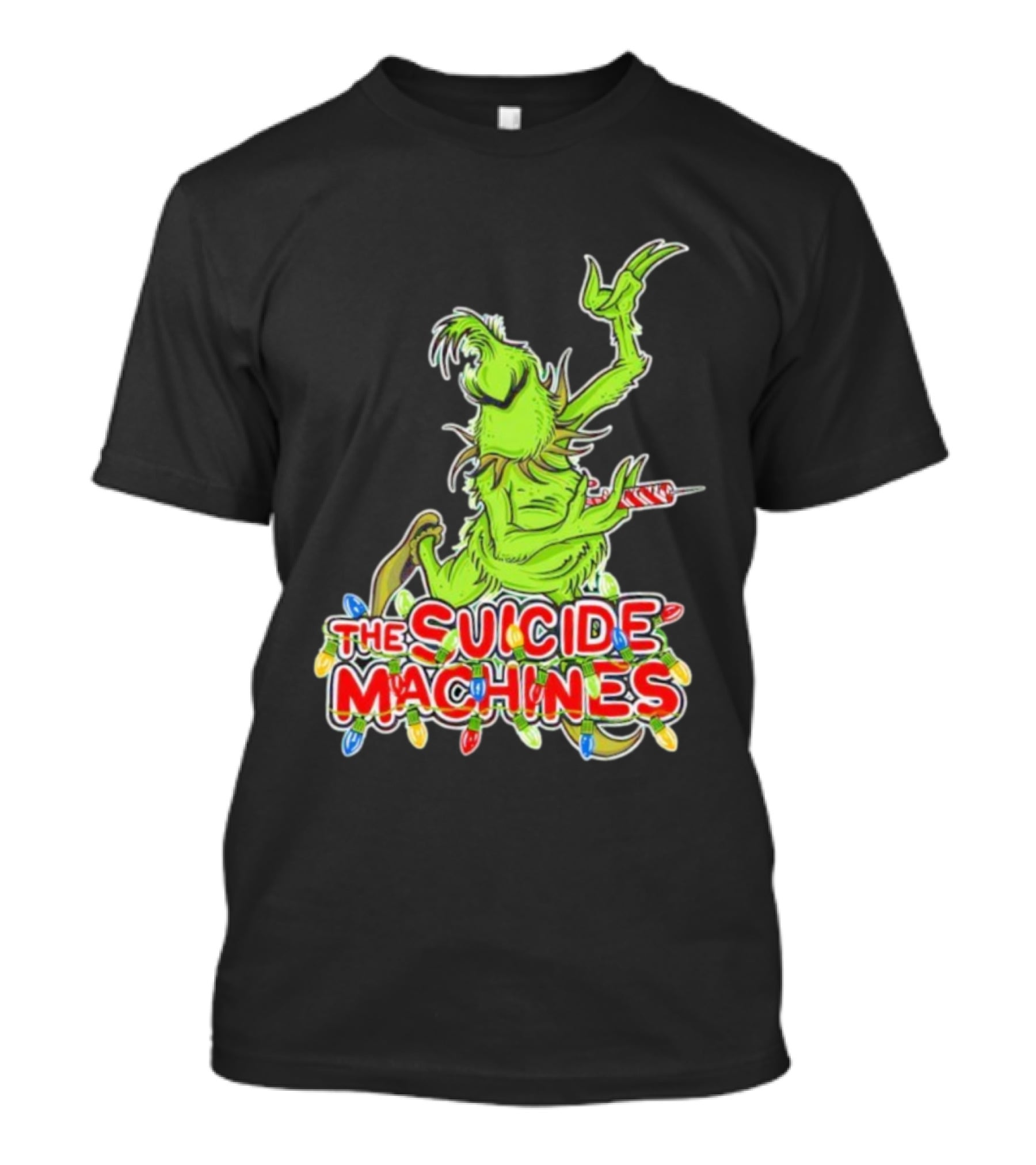 The Suicide Machines Grinch Holding Candy Cane With Christmas Lights T-Shirt