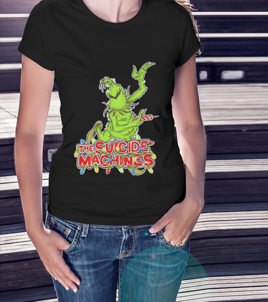 The Suicide Machines Grinch Holding Candy Cane With Christmas Lights T-Shirt