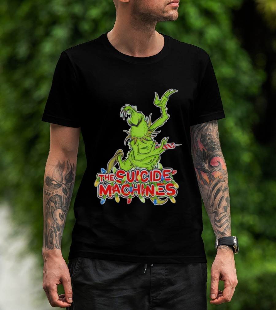 The Suicide Machines Grinch Holding Candy Cane With Christmas Lights T-Shirt