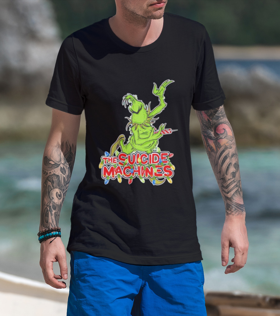 The Suicide Machines Grinch Holding Candy Cane With Christmas Lights T-Shirt