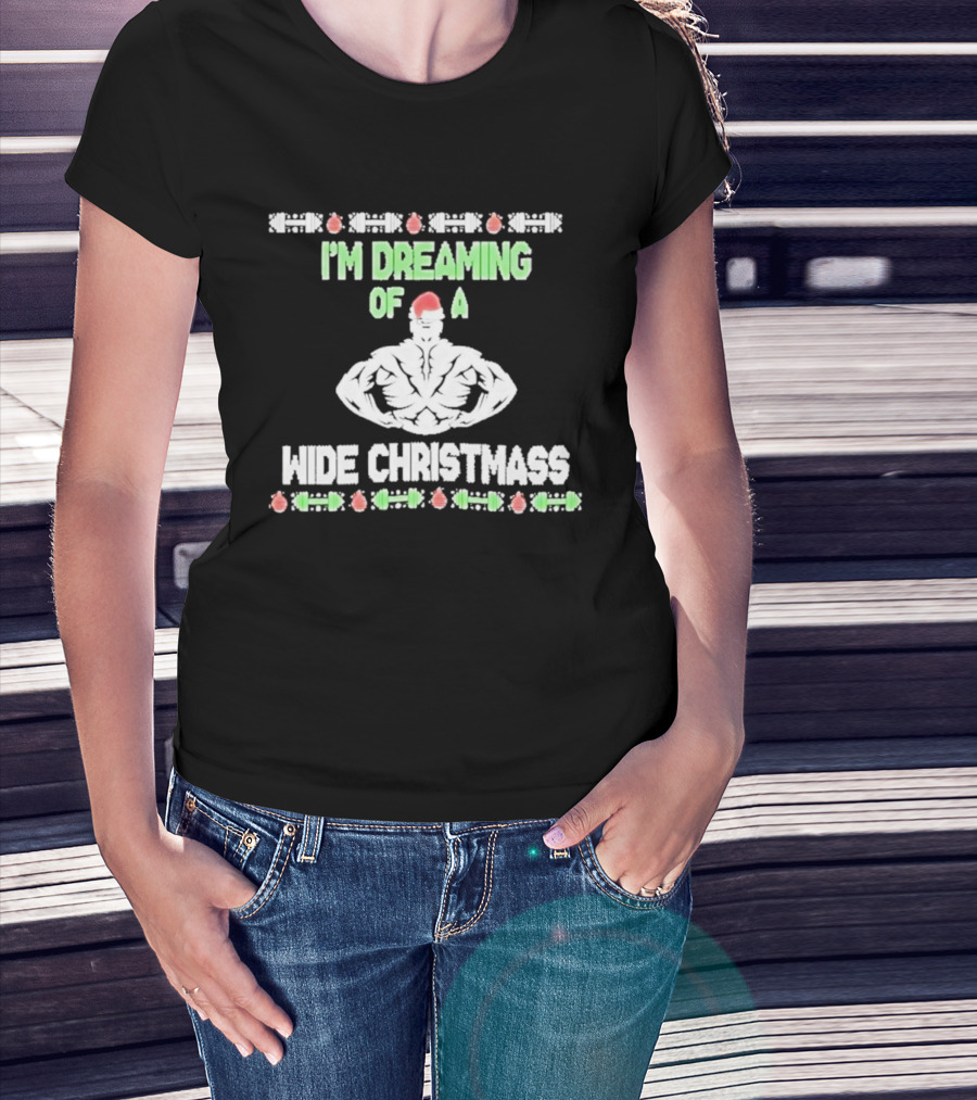 Dreaming Of A Wide Christmass Santa Hat Muscleman Holiday Humor T-Shirt