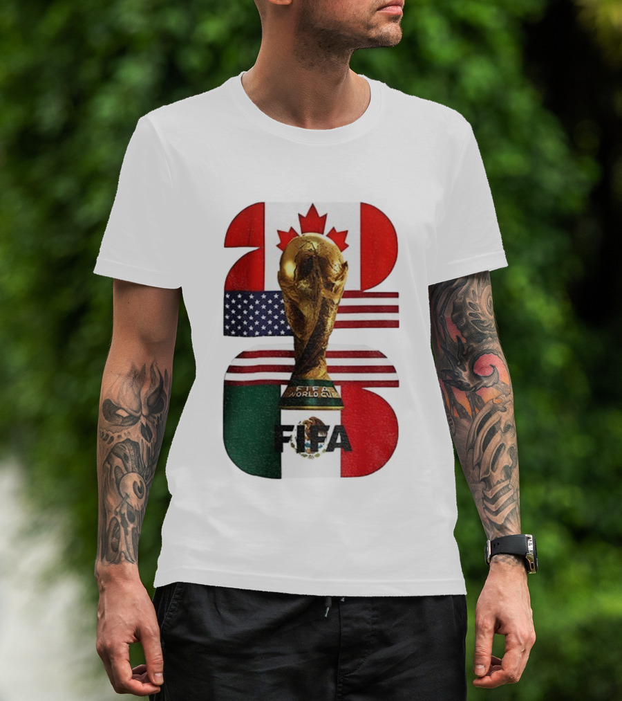 FIFA World Cup 2026 Canada USA Mexico Trophy Flags T-Shirt