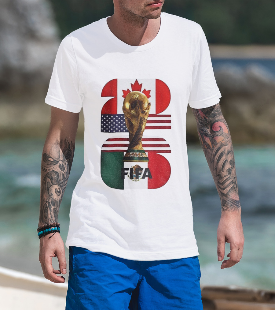 FIFA World Cup 2026 Canada USA Mexico Trophy Flags T-Shirt