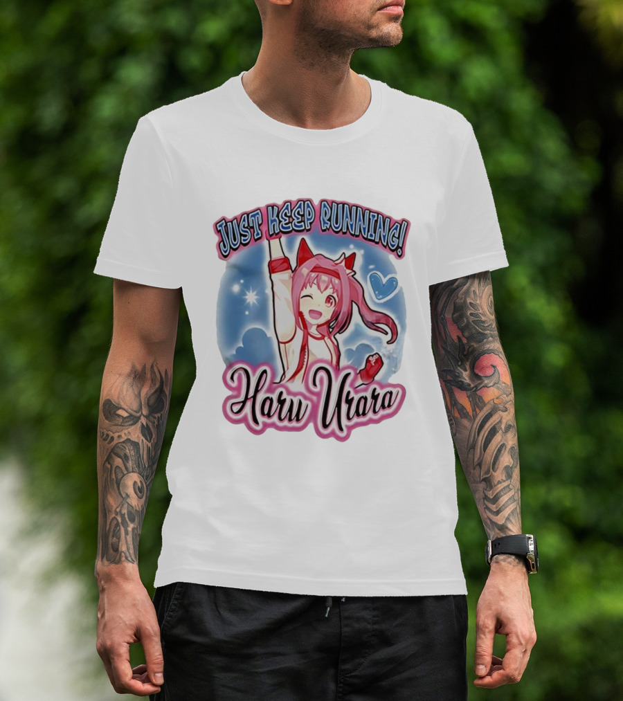 JUST KEEP RUNNING HARU URARA ANIME WINKING CHARACTER WITH HEART AND STARS T-Shirt