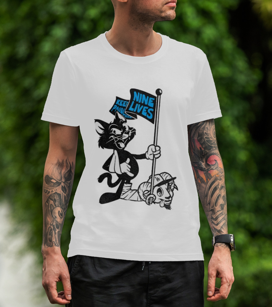 Roaring Riot Nine Lives Keep Pounding Carolina Panthers Beat LA Dodgers Goat T-Shirt