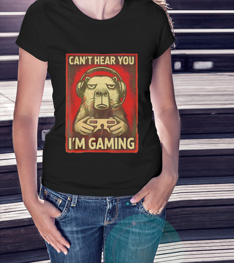 Can't Hear You I'm Gaming Capybara With Headphones Vintage Gaming Vibes T-Shirt