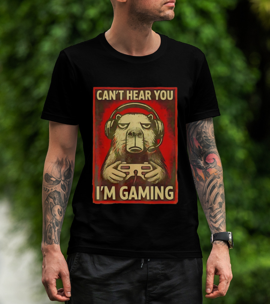 Can't Hear You I'm Gaming Capybara With Headphones Vintage Gaming Vibes T-Shirt
