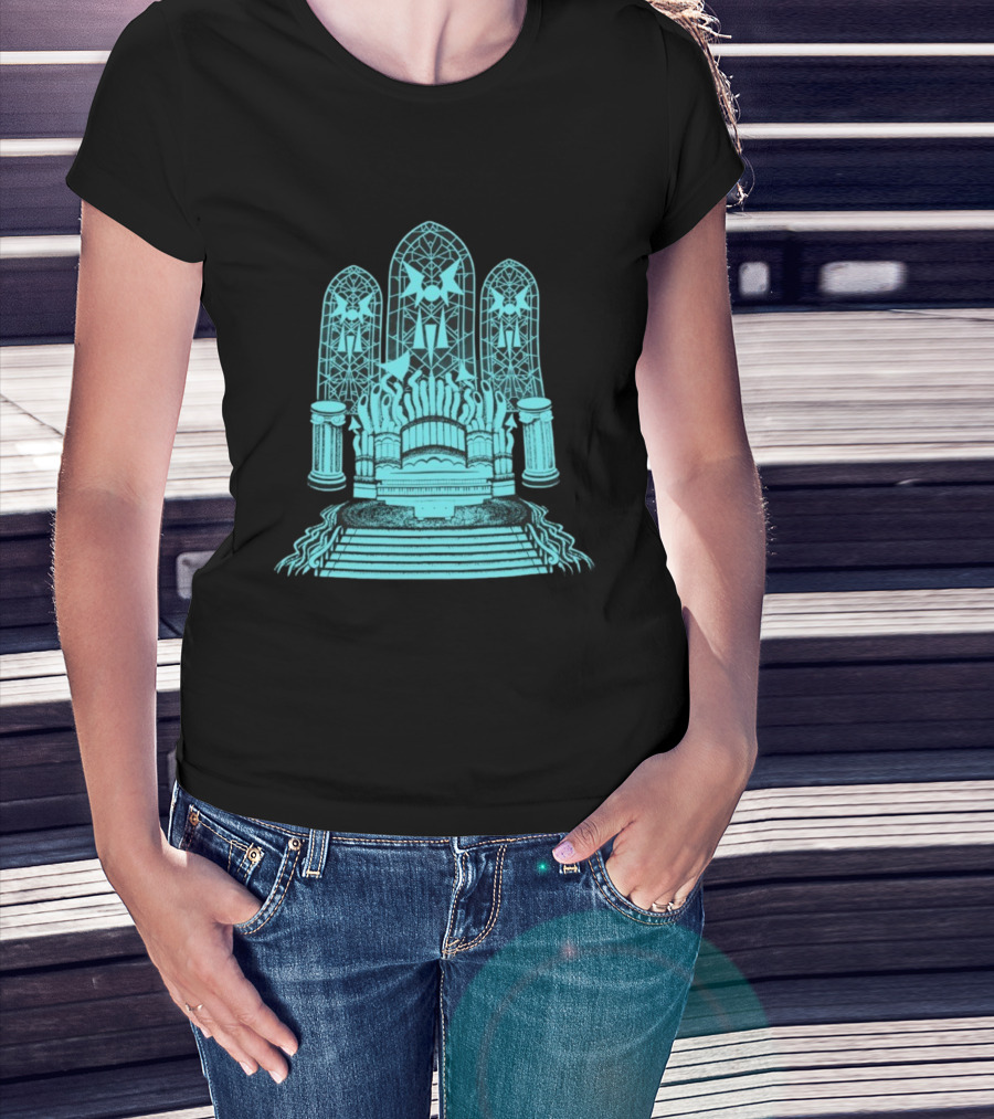 Stained Glass Organ Throne With Gothic Cathedral Window Arches T-Shirt