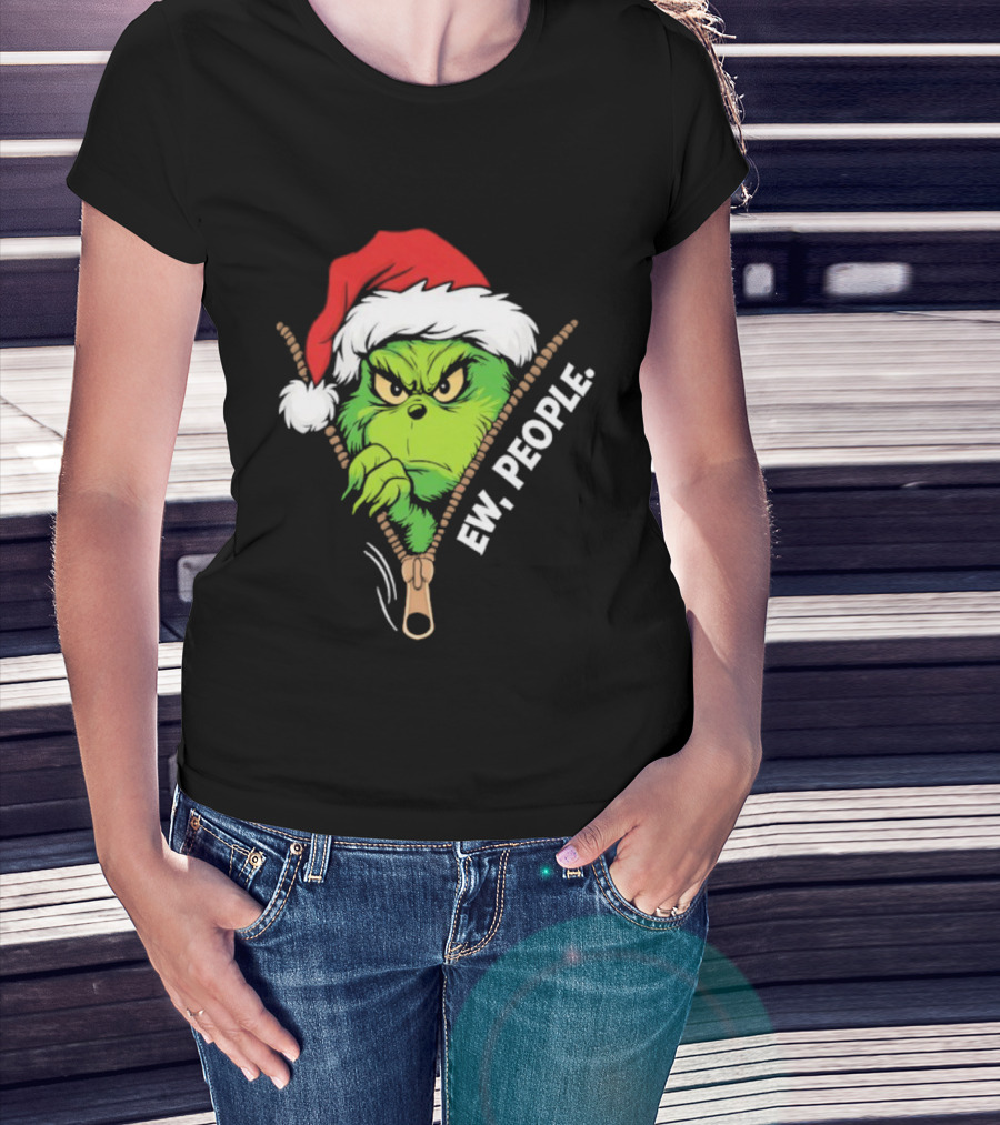 Grinch Ew People Christmas Green Monster Santa Hat T-Shirt
