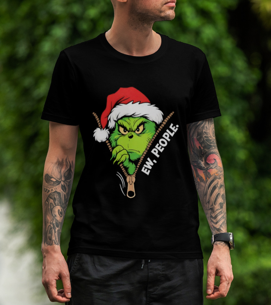 Grinch Ew People Christmas Green Monster Santa Hat T-Shirt