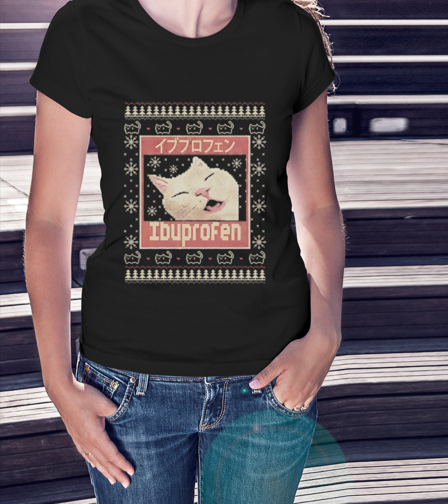 Ibuprofen Cat Sleeping Christmas Ugly Meme Sweater T-Shirt