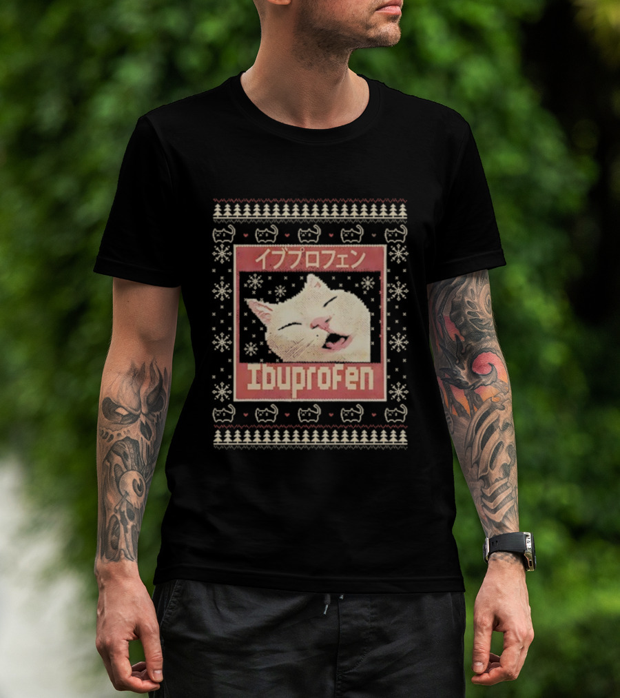 Ibuprofen Cat Sleeping Christmas Ugly Meme Sweater T-Shirt