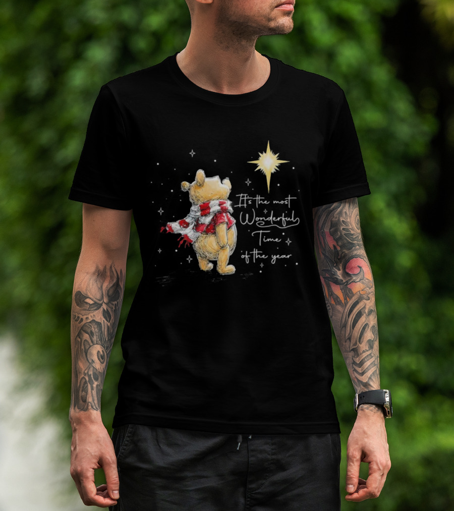 It's The Most Wonderful Time Of The Year Christmas Winnie The Pooh Star And Scarf T-Shirt