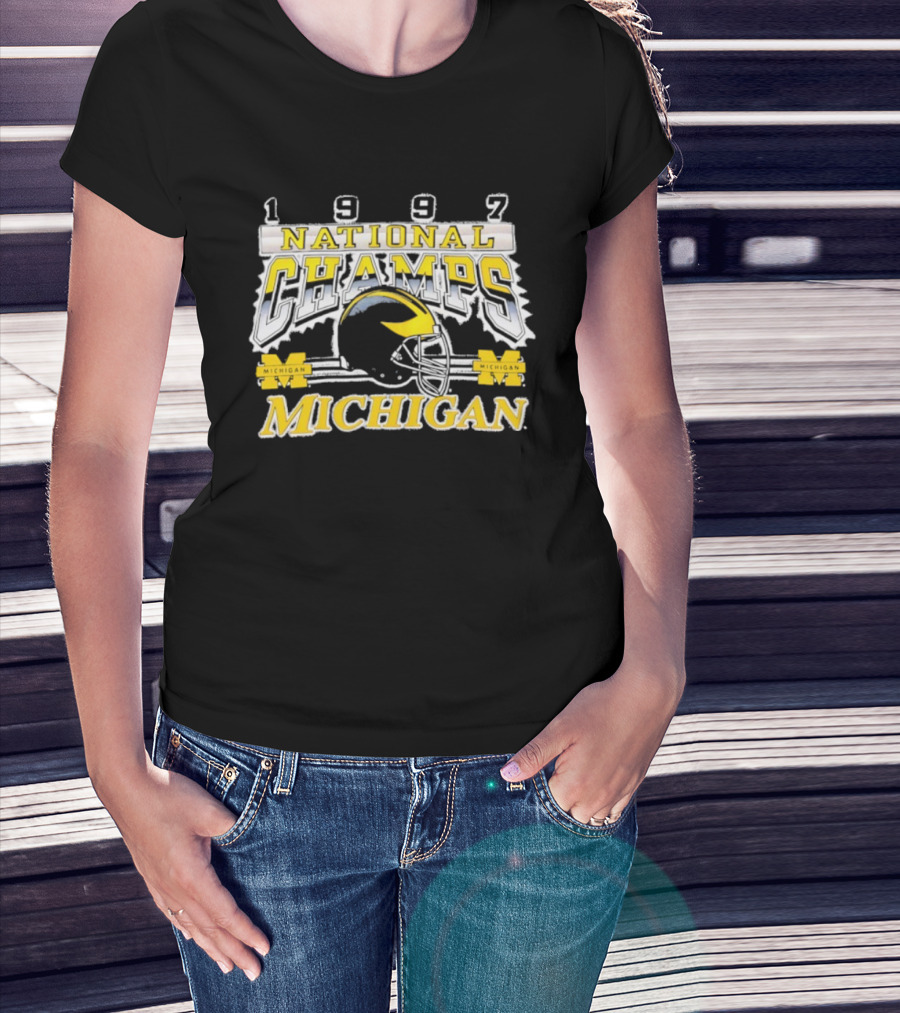 1997 Michigan National Champs Wolverines Football Helmet Vintage T-Shirt