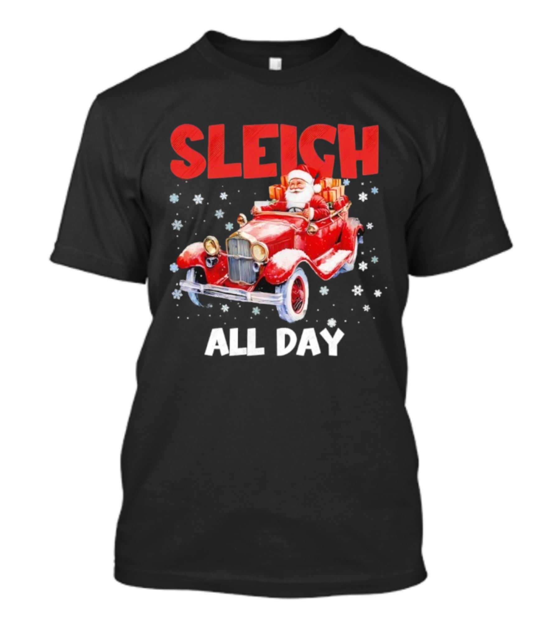 Sleigh Santa Claus Driving Vintage Car Merry Christmas T-Shirt