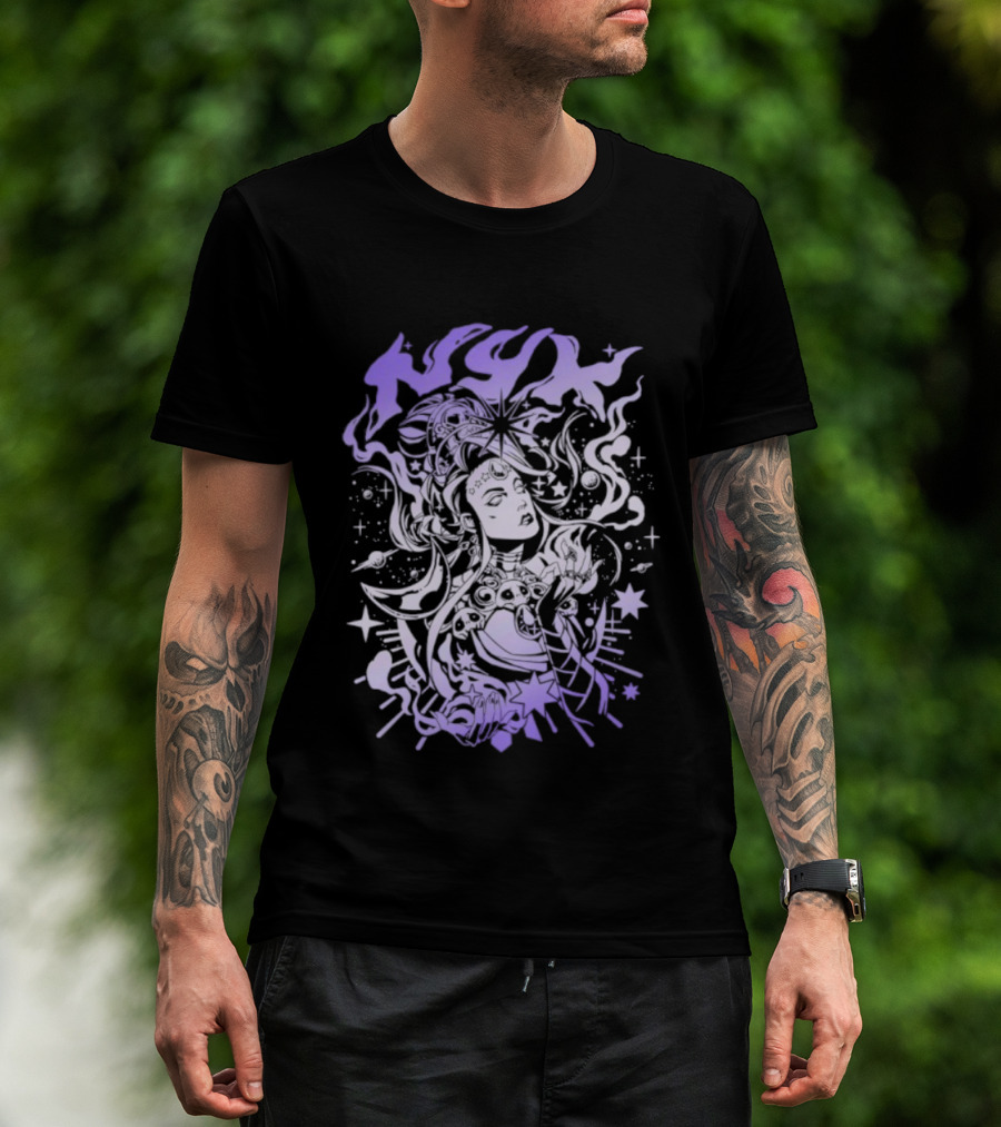 Hades Nyx Night Incarnate Mythology Art Purple Aesthetic Stars And Moons T-Shirt