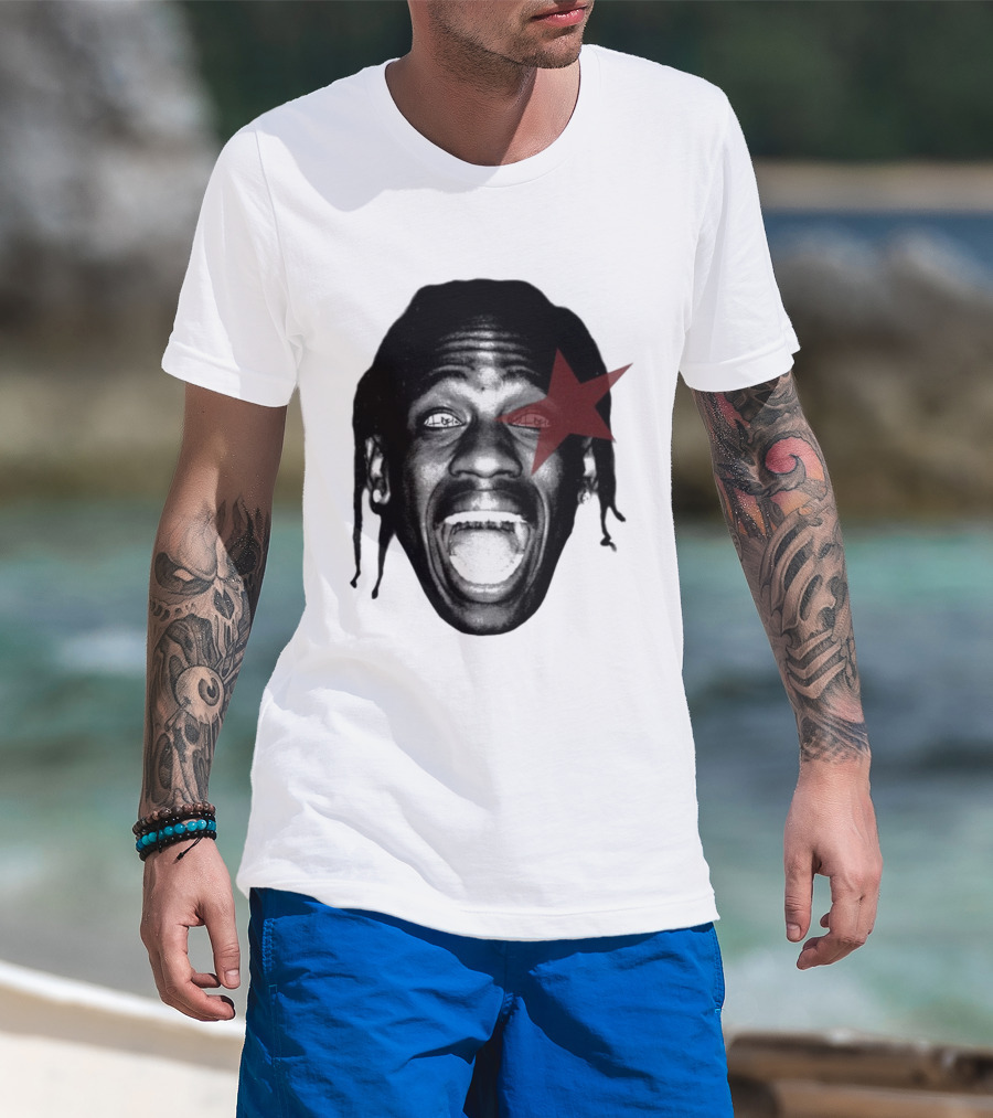 4028 Laflame Red Star Eye Black And White Face Graphic T-Shirt