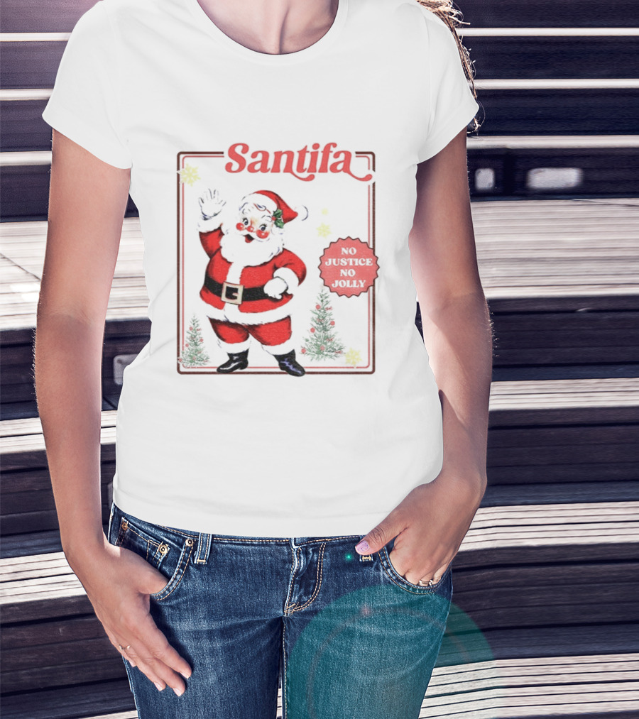 Santifa No Justice No Jolly Vintage Santa Anti Trump Christmas T-Shirt