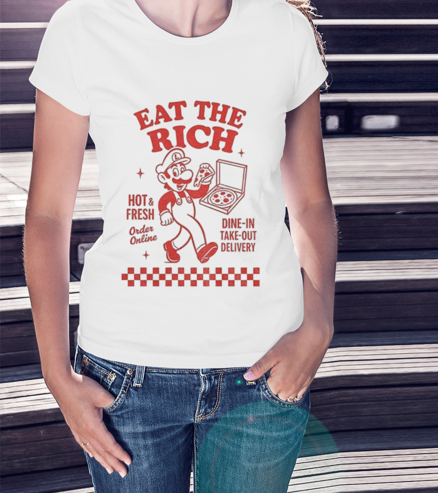Luigi Pizza Eat The Rich Hot Fresh Online Dine In Take Out Delivery T-Shirt