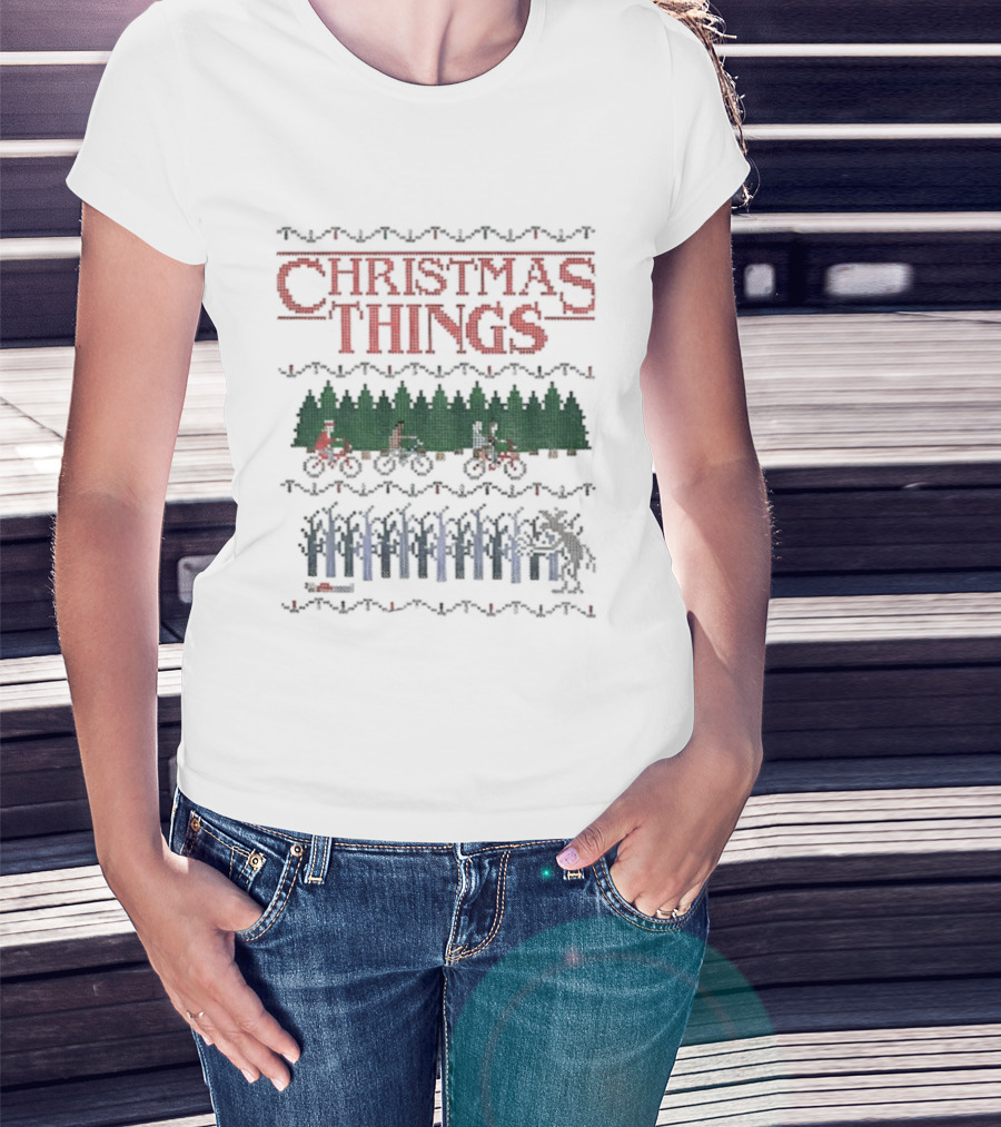Christmas Things Stranger Upside Down Bicycle Merry Xmas T-Shirt