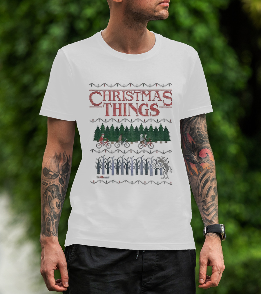 Christmas Things Stranger Upside Down Bicycle Merry Xmas T-Shirt