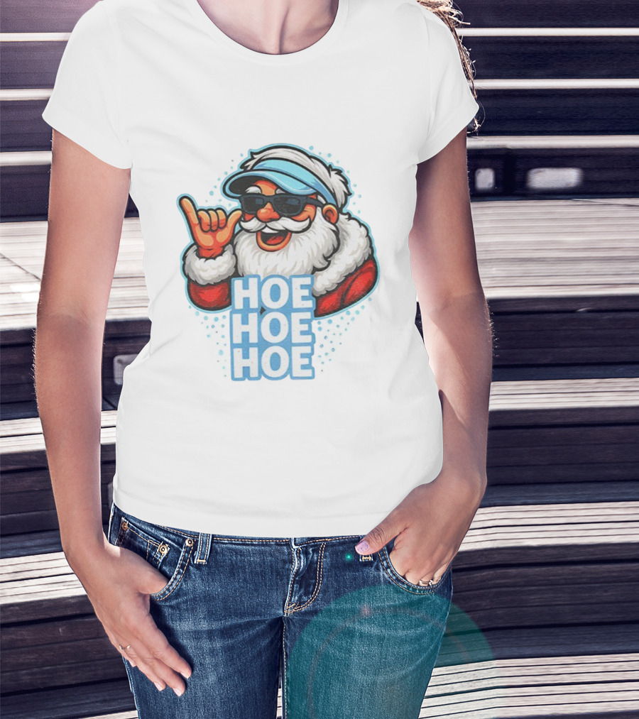 Ho Ho Ho Funny Football Christmas Santa With Sunglasses T-Shirt