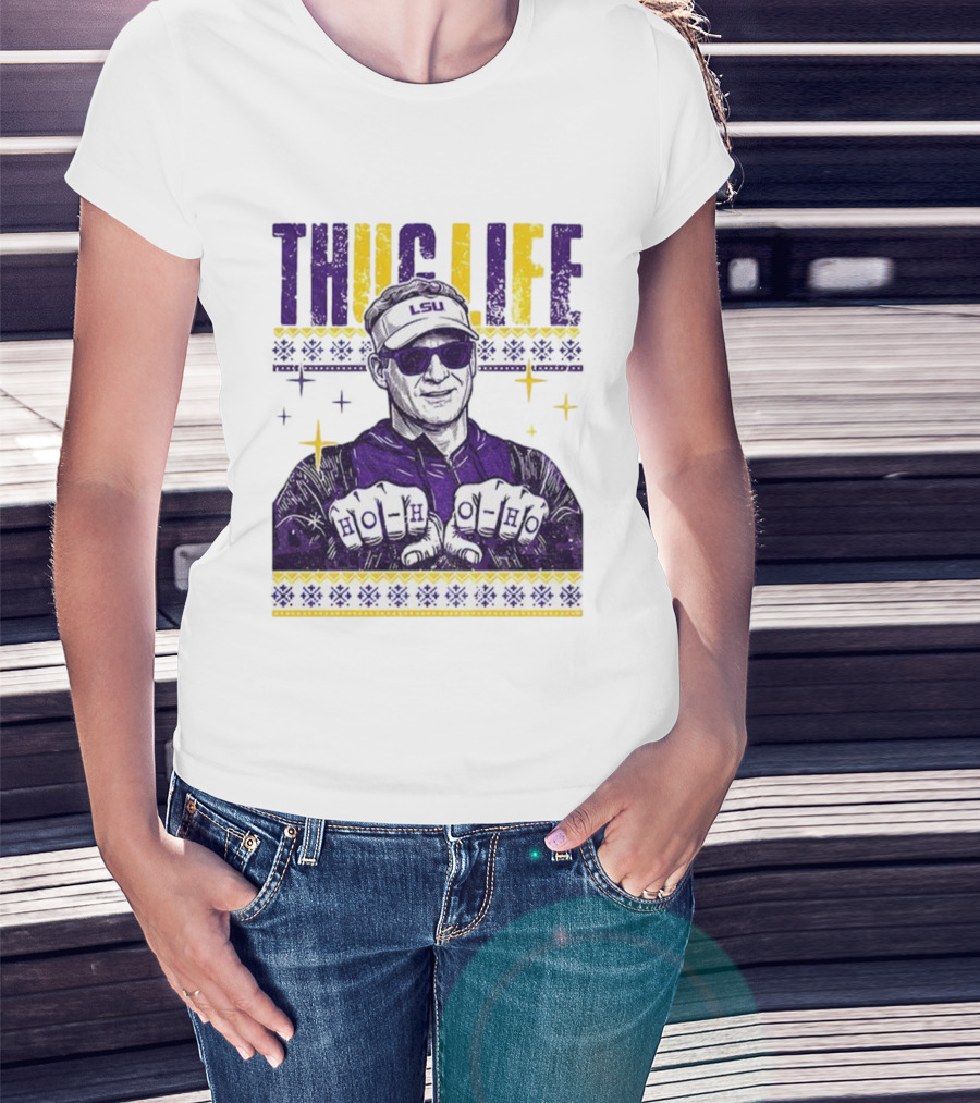 LSU Thug Life Lane Kiffin Ho Ho Ho Christmas Coach T-Shirt