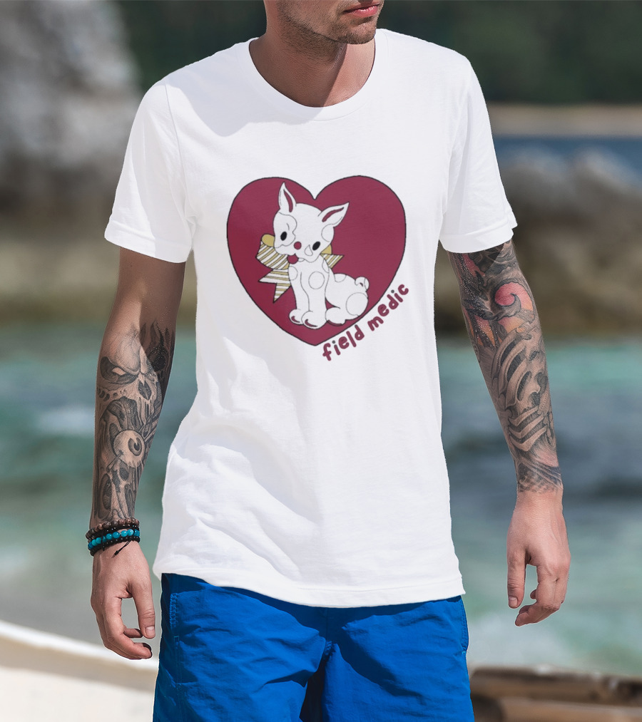 Field Medic Cute Dog Heart Bow Patchwork Style T-Shirt