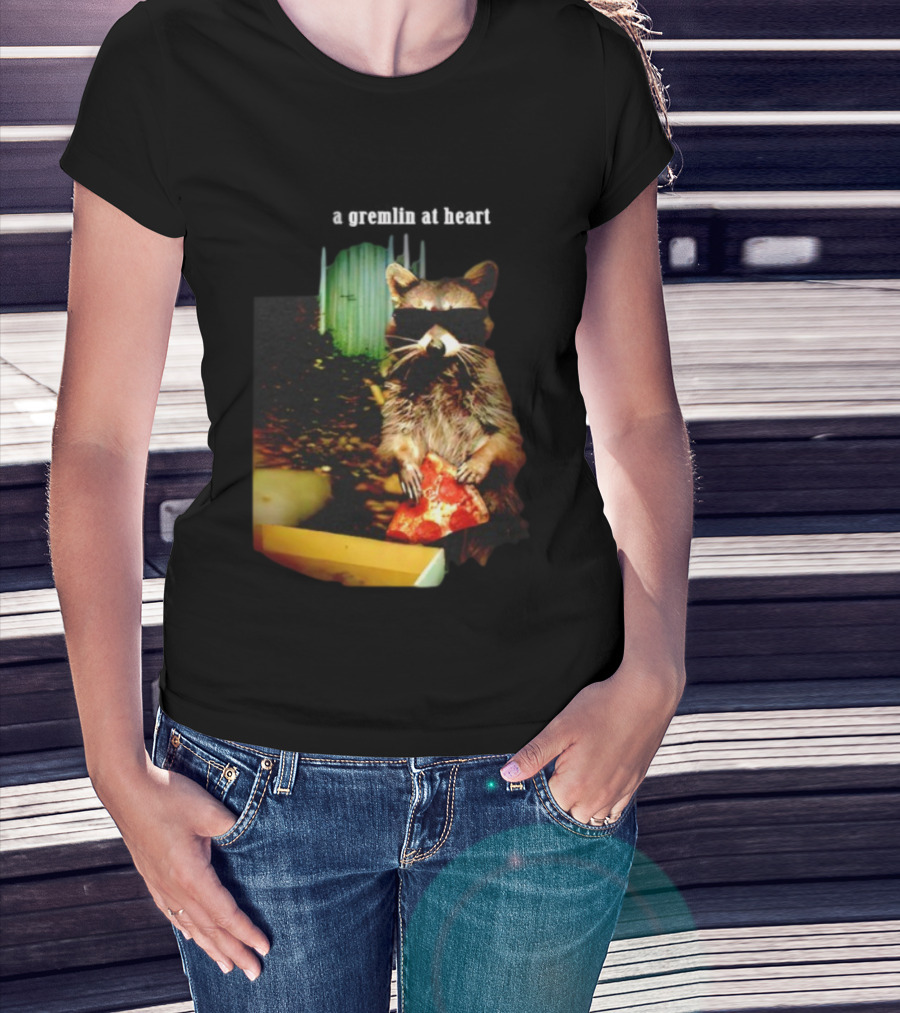 Gremlin At Heart Raccoon Eating Pizza Holding Slice T-Shirt