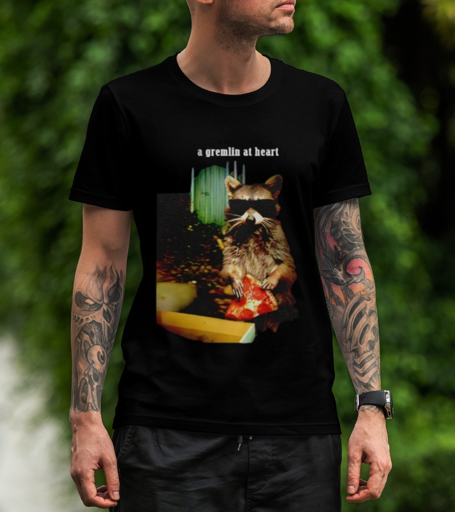 Gremlin At Heart Raccoon Eating Pizza Holding Slice T-Shirt