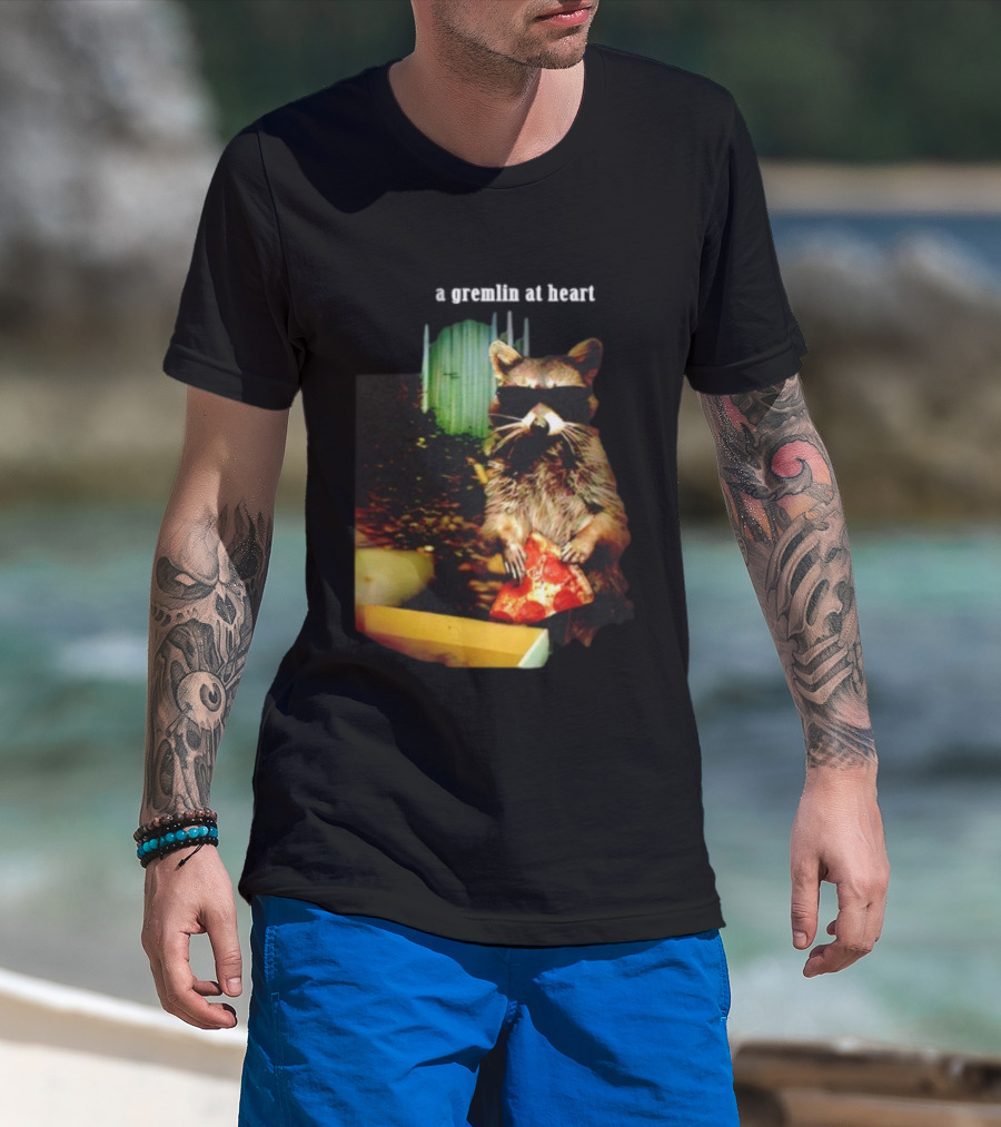 Gremlin At Heart Raccoon Eating Pizza Holding Slice T-Shirt