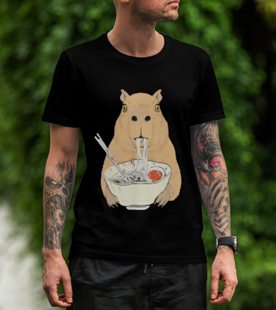 Capybara Eating Ramen Noodles Japanese Style T-Shirt