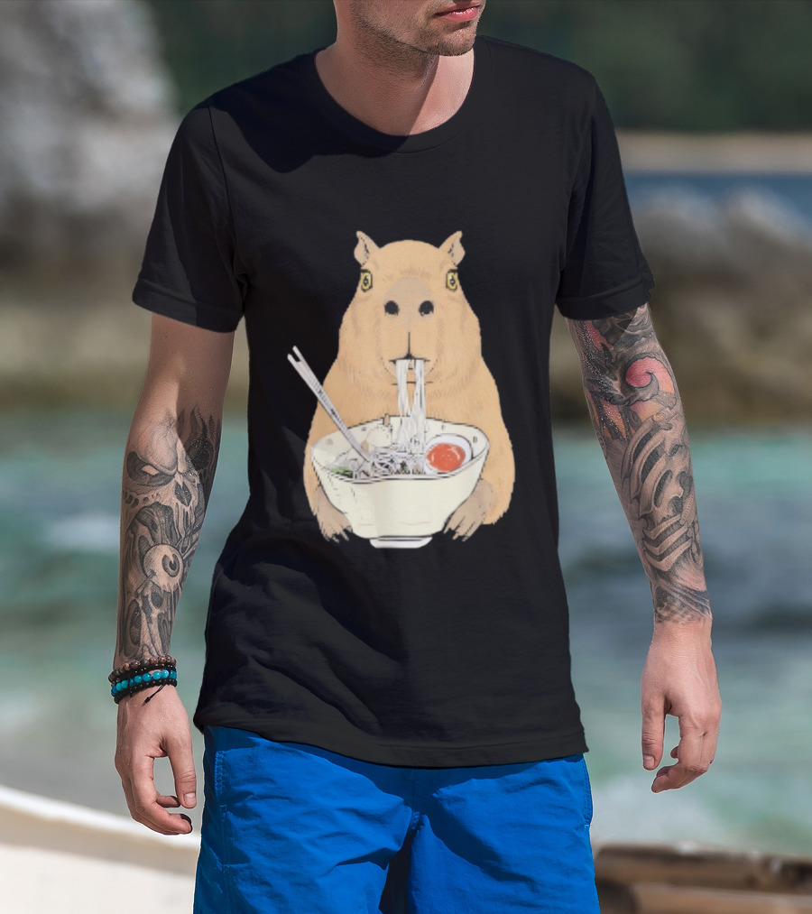 Capybara Eating Ramen Noodles Japanese Style T-Shirt