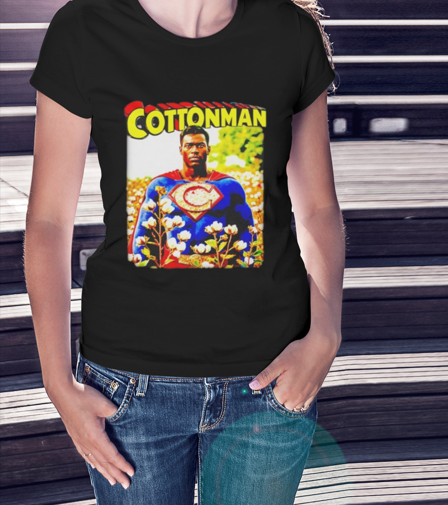 Cottonman Superman Hero In Blooming Cotton Field T-Shirt