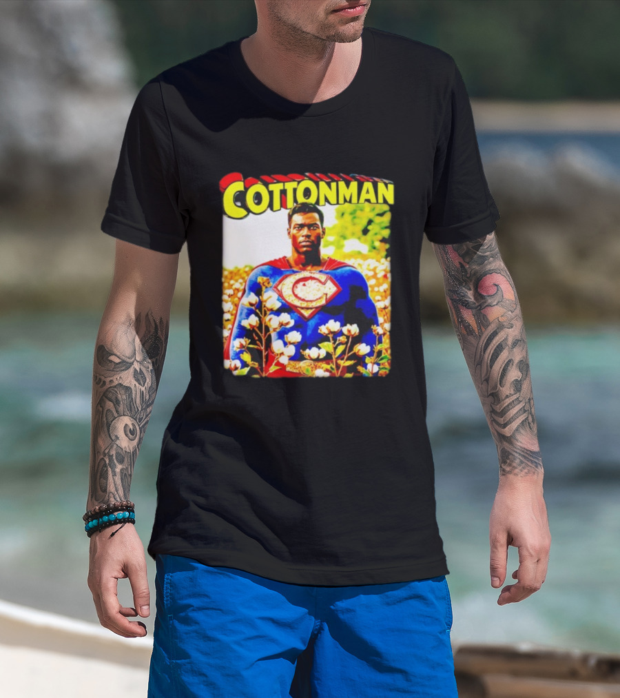 Cottonman Superman Hero In Blooming Cotton Field T-Shirt